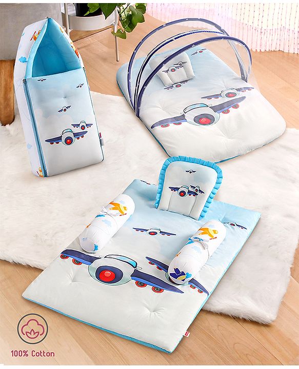 Babyhug Premium Aeroplane Theme Printed Super Saver Bedding Combo Set -White