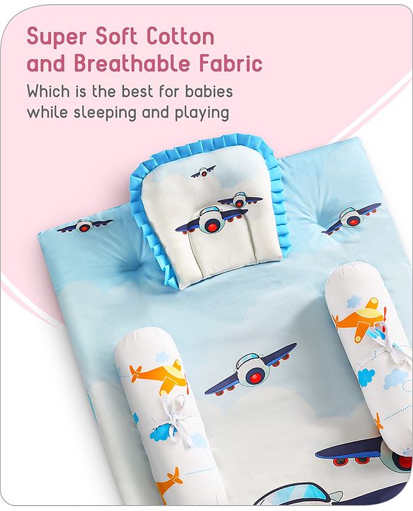 Babyhug Premium Aeroplane Theme Printed Super Saver Bedding Combo Set -White