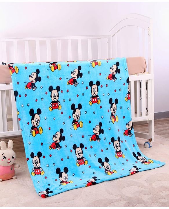 Babyhug Lightweight Disney Single Ply Mink Blanket Smiley Mickey  Print- Brown