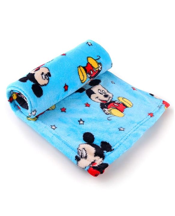 Babyhug Lightweight Disney Single Ply Mink Blanket Smiley Mickey  Print- Brown