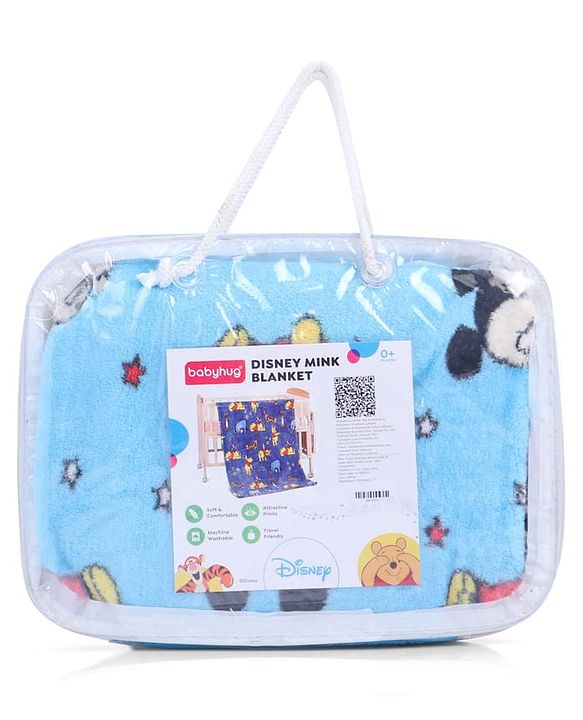 Babyhug Lightweight Disney Single Ply Mink Blanket Smiley Mickey  Print- Brown