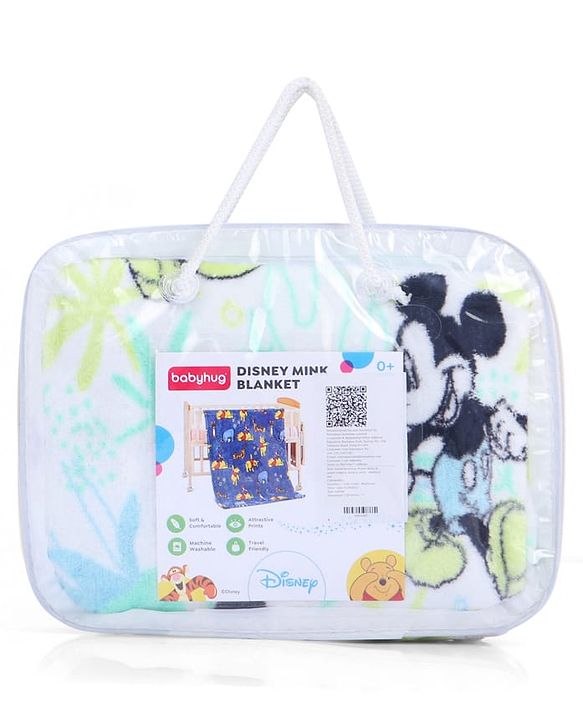 Babyhug Lightweight Disney Single Ply Mink Blanket Smiley Mickey  Print- Brown