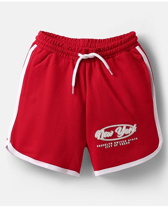 Pine Kids Single Jersey Knit Half Sleeves Top & Shorts Set With Brooklyn Print - Red & White