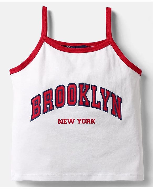 Pine Kids Single Jersey Knit Half Sleeves Top & Shorts Set With Brooklyn Print - Red & White