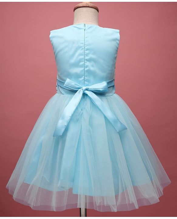 Pine Kids Woven Sleeveless Mesh Party Dress with Sequin Detailing & Bow Applique - Light Blue