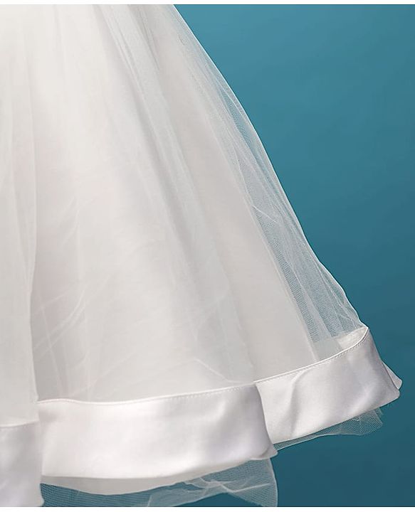 Pine Kids Woven Half Sleeves Mesh Party Dress with Bow Applique & Floral Detailing - White