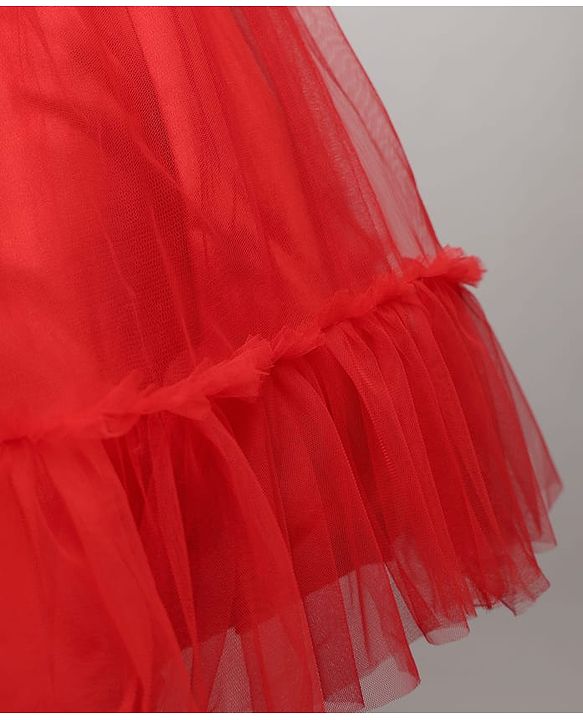 Pine Kids Woven Cap Sleeves Mesh Party Dress with Sequin Detailing & Floral Applique - Red