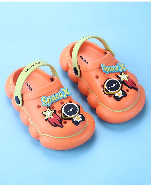 Cute Walk by Babyhug Clogs with Back Strap Space Theme Appliques - Orange