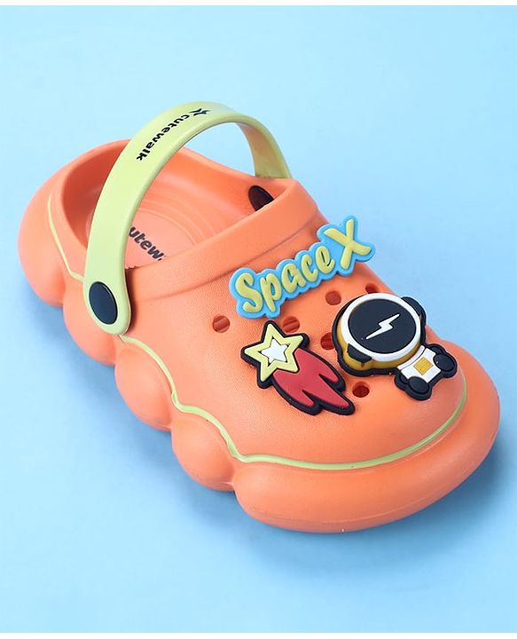 Cute Walk by Babyhug Clogs with Back Strap Space Theme Appliques - Orange