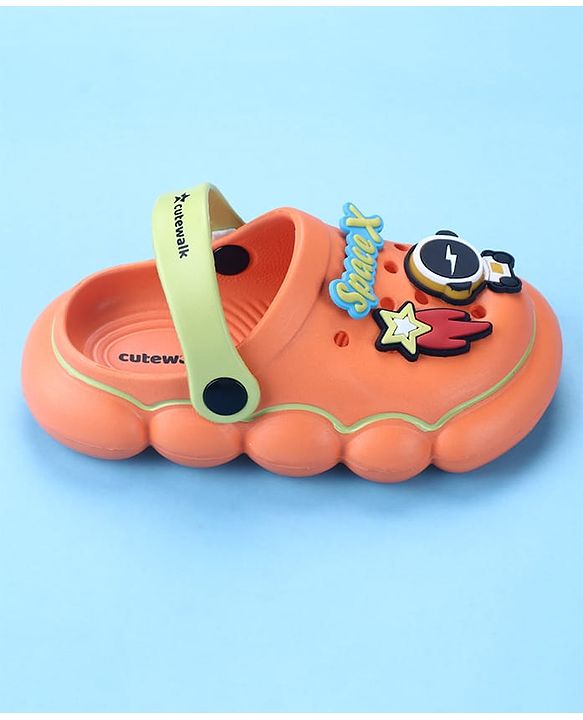 Cute Walk by Babyhug Clogs with Back Strap Space Theme Appliques - Orange