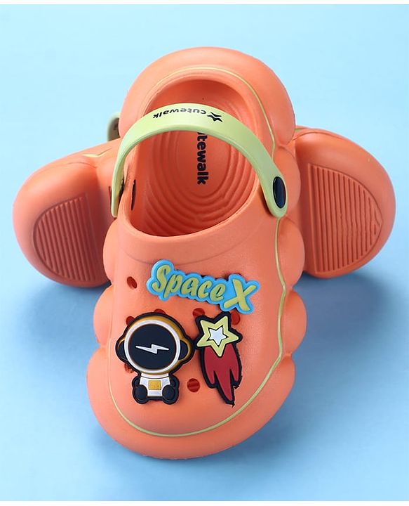 Cute Walk by Babyhug Clogs with Back Strap Space Theme Appliques - Orange