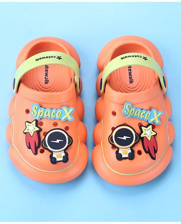Cute Walk by Babyhug Clogs with Back Strap Space Theme Appliques - Orange
