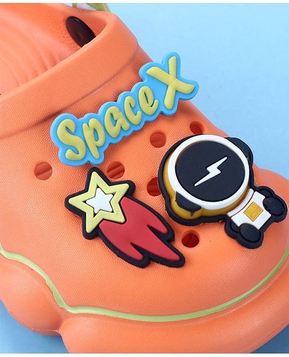 Cute Walk by Babyhug Clogs with Back Strap Space Theme Appliques - Orange