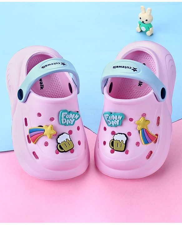 Cute Walk by Babyhug Clogs with Back Strap & Appliques - Pink