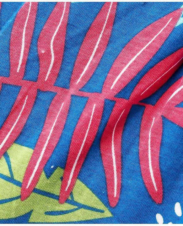 Pine Kids Cotton Knit Puffed Sleeves Top with Tropical Print - Blue