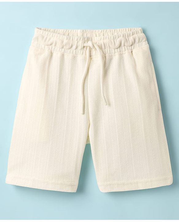 Pine Kids Knit Half Sleeves Solid T-Shirt & Shorts Co-Ord Set - White