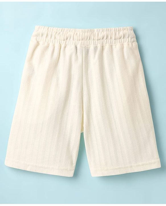 Pine Kids Knit Half Sleeves Solid T-Shirt & Shorts Co-Ord Set - White