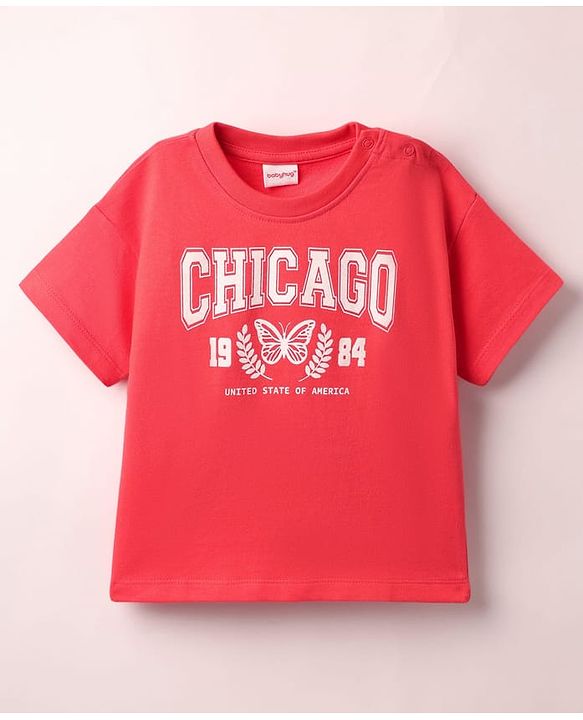 Babyhug Cotton Knit Half Sleeves T-Shirt With Chicago Text Print - Red