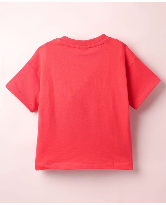 Babyhug Cotton Knit Half Sleeves T-Shirt With Chicago Text Print - Red