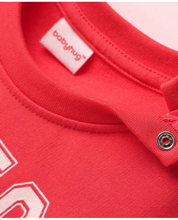 Babyhug Cotton Knit Half Sleeves T-Shirt With Chicago Text Print - Red