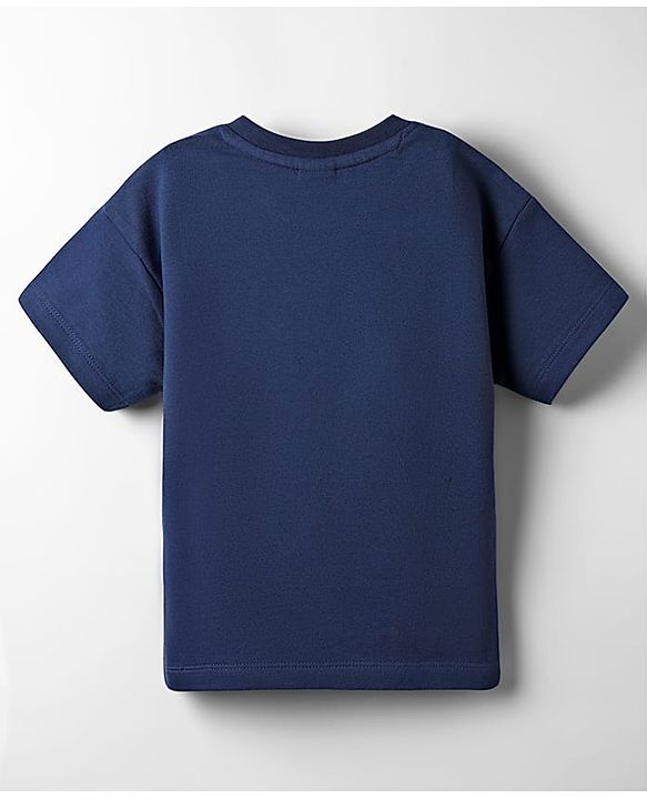 Babyhug Cotton Knit Half Sleeves Drop Shoulder T-Shirt With Unicorn Print - Navy Blue