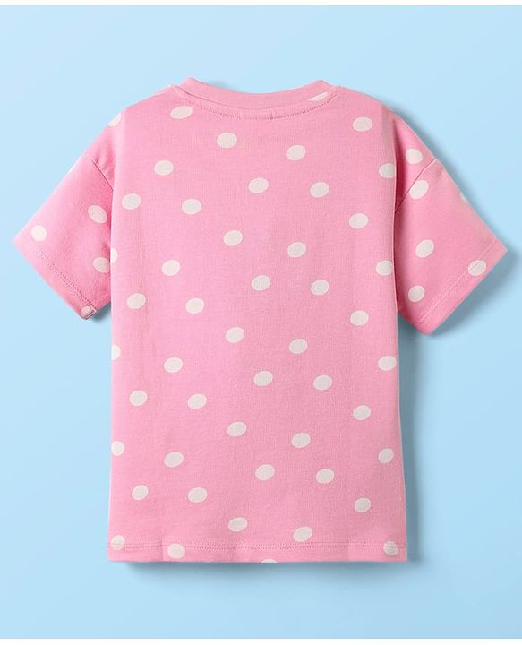 Babyhug Cotton Knit Half Sleeves T-Shirt with Polka Dots & Sling Bag Print - Pink