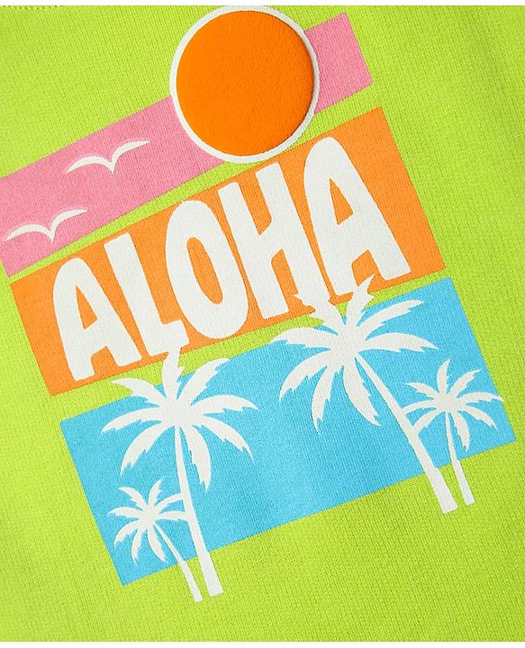 Babyhug Cotton Knit Half Sleeves Crop T-Shirt with Beach Theme Print - Light Green