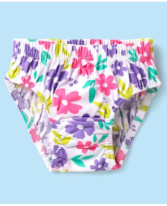 Babyhug 100% Cotton Knit Antibacterial Panties with Floral & Polka Dots Print Pack of 3 - Pink Lilac & White