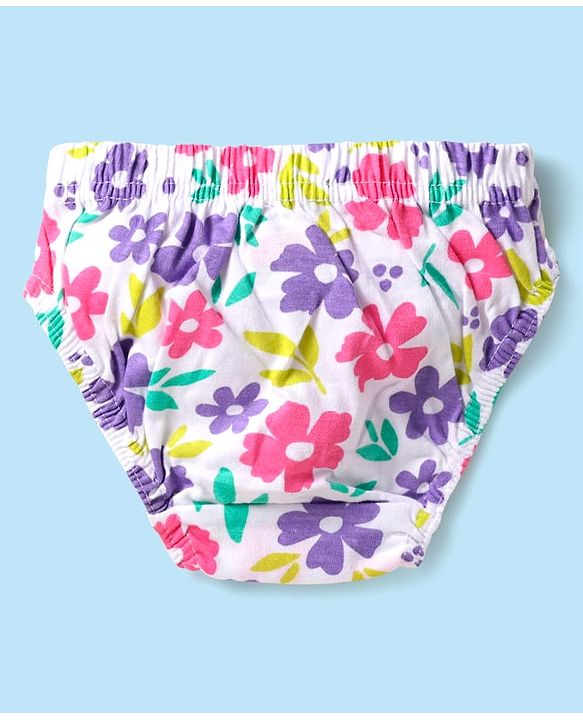 Babyhug 100% Cotton Knit Antibacterial Panties with Floral & Polka Dots Print Pack of 3 - Pink Lilac & White