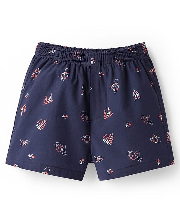 Pine Kids Cotton Woven Mid Thigh Boxers With Anchor Print Pack Of 2 - Light Blue & Navy Blue