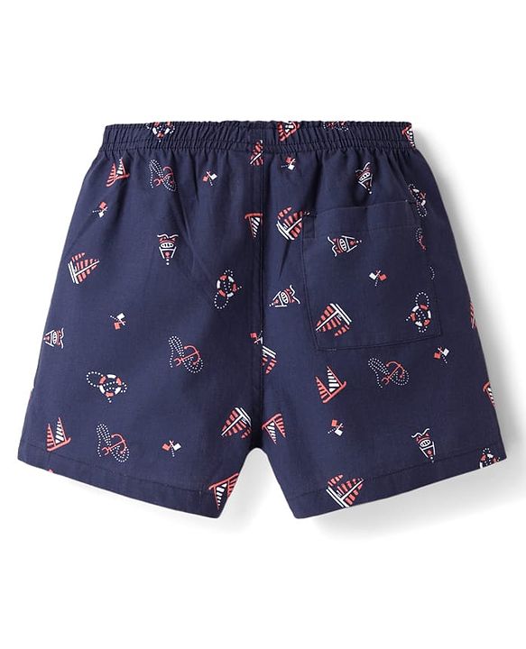 Pine Kids Cotton Woven Mid Thigh Boxers With Anchor Print Pack Of 2 - Light Blue & Navy Blue