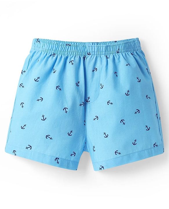 Pine Kids Cotton Woven Mid Thigh Boxers With Anchor Print Pack Of 2 - Light Blue & Navy Blue