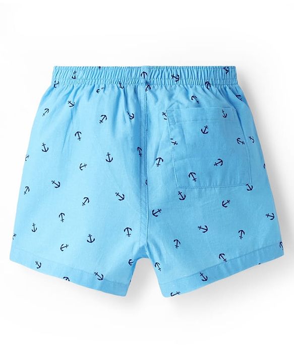 Pine Kids Cotton Woven Mid Thigh Boxers With Anchor Print Pack Of 2 - Light Blue & Navy Blue