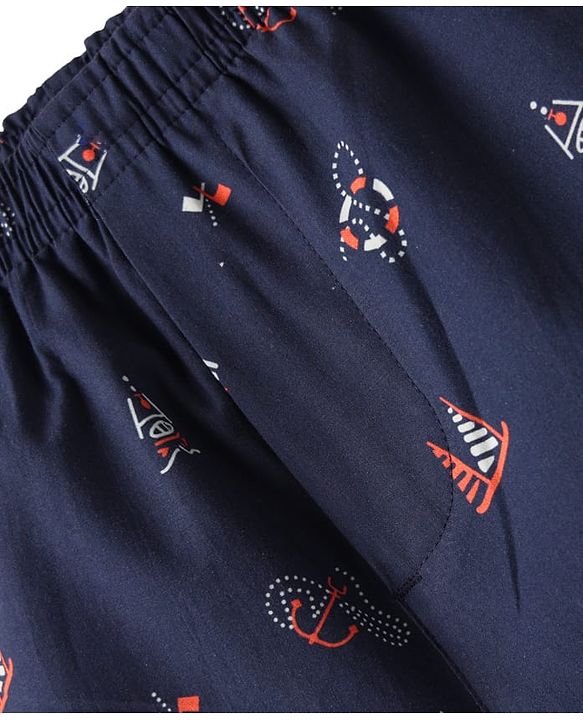 Pine Kids Cotton Woven Mid Thigh Boxers With Anchor Print Pack Of 2 - Light Blue & Navy Blue