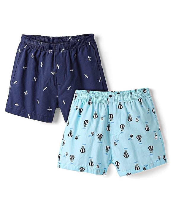 Pine Kids Cotton Knit Boxers with Hot Air Balloon & Bird Print Pack of 2 (Color May Vary)