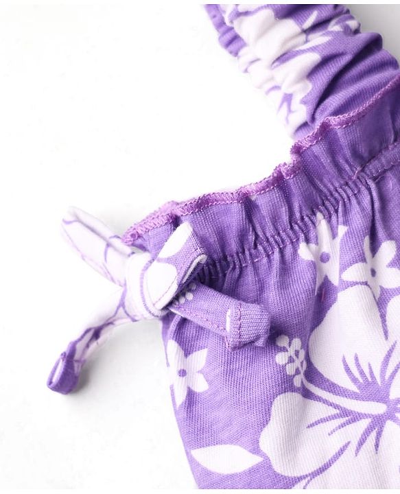 Babyhug Cotton Knit Sleeveless Top With Floral Print - Purple