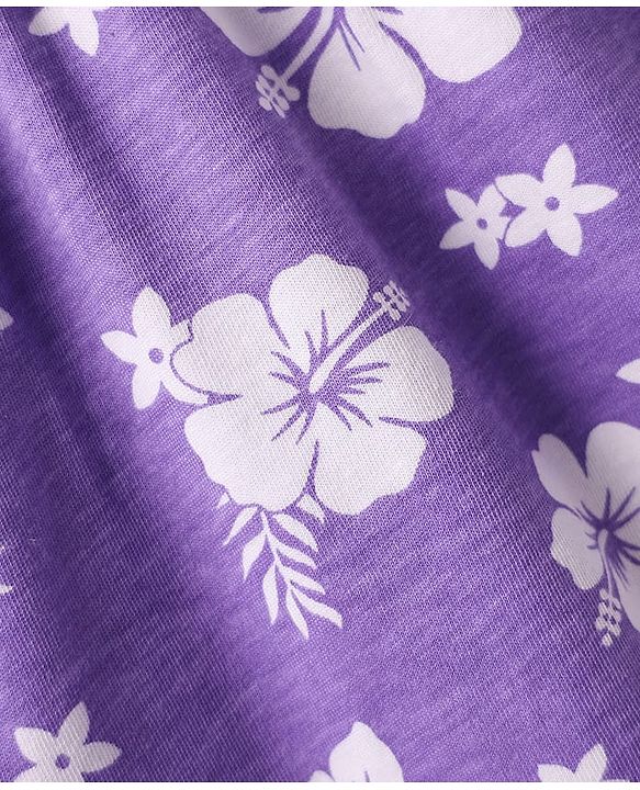 Babyhug Cotton Knit Sleeveless Top With Floral Print - Purple