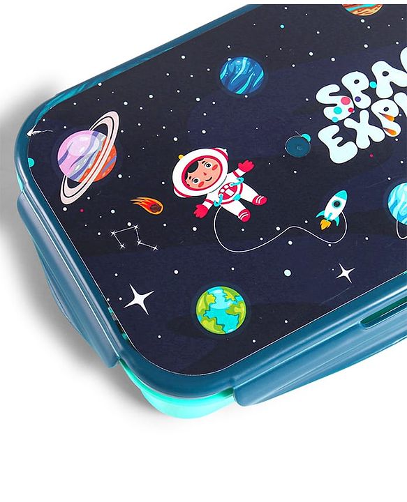 Babyhug Space Stainless Steel Lunch Box|BPA Free|Leak Proof|1 Lunch Box, 1 Container,1 Spoon, 1 Fork|550ML,110ML|Perfect for School Kids & Outdoors|(Color May vary)