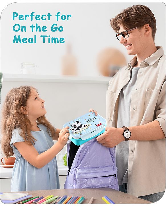 Babyhug Space Stainless Steel Lunch Box|BPA Free|Leak Proof|1 Lunch Box, 1 Container,1 Spoon, 1 Fork|550ML,110ML|Perfect for School Kids & Outdoors|(Color May vary)