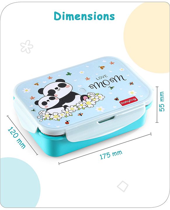 Babyhug Space Stainless Steel Lunch Box|BPA Free|Leak Proof|1 Lunch Box, 1 Container,1 Spoon, 1 Fork|550ML,110ML|Perfect for School Kids & Outdoors|(Color May vary)