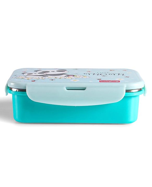 Babyhug Space Stainless Steel Lunch Box|BPA Free|Leak Proof|1 Lunch Box, 1 Container,1 Spoon, 1 Fork|550ML,110ML|Perfect for School Kids & Outdoors|(Color May vary)