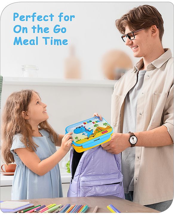 Babyhug Space Stainless Steel Lunch Box|BPA Free|Leak Proof|1 Lunch Box, 1 Container,1 Spoon, 1 Fork|550ML,110ML|Perfect for School Kids & Outdoors|(Color May vary)
