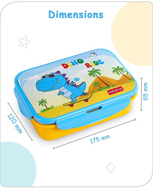 Babyhug Space Stainless Steel Lunch Box|BPA Free|Leak Proof|1 Lunch Box, 1 Container,1 Spoon, 1 Fork|550ML,110ML|Perfect for School Kids & Outdoors|(Color May vary)