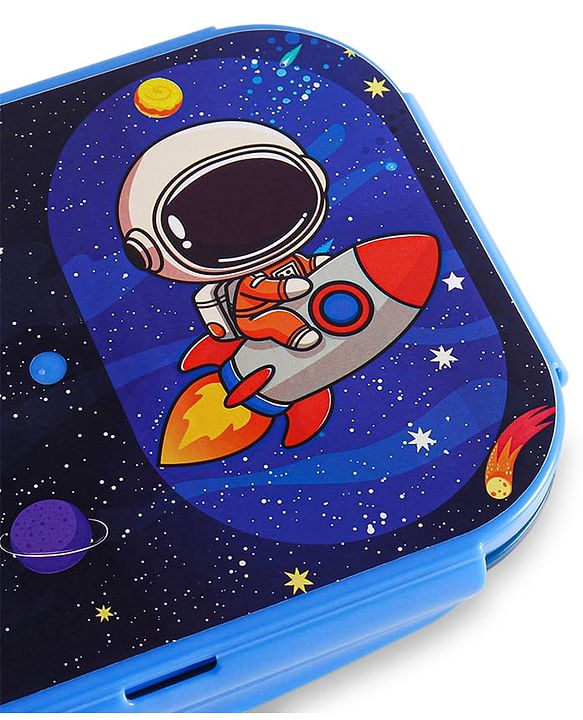 Babyhug Space Stainless Steel Lunch Box|BPA Free|Leak Proof|2 compartment,1 Spoon and 1 Fork|550 ML|Perfect for School Kids & Outdoors|Navy Blue