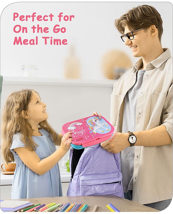 Babyhug Space Stainless Steel Lunch Box|BPA Free|Leak Proof|2 compartment,1 Spoon and 1 Fork|550 ML|Perfect for School Kids & Outdoors|Navy Blue