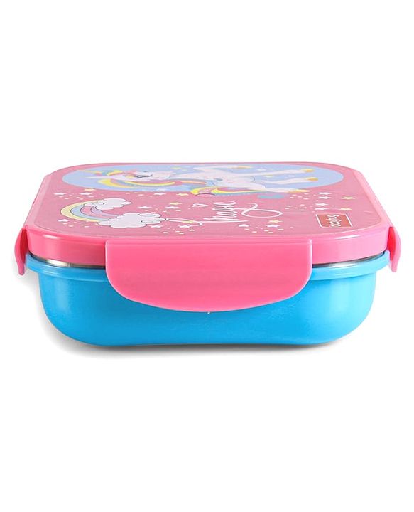 Babyhug Space Stainless Steel Lunch Box|BPA Free|Leak Proof|2 compartment,1 Spoon and 1 Fork|550 ML|Perfect for School Kids & Outdoors|Navy Blue