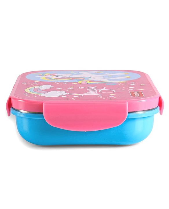 Babyhug Space Stainless Steel Lunch Box|BPA Free|Leak Proof|2 compartment,1 Spoon and 1 Fork|550 ML|Perfect for School Kids & Outdoors|Navy Blue