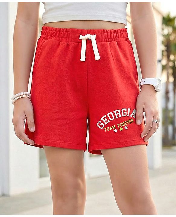 Pine Kids Looper Mid Thigh Shorts With Text Print - Red