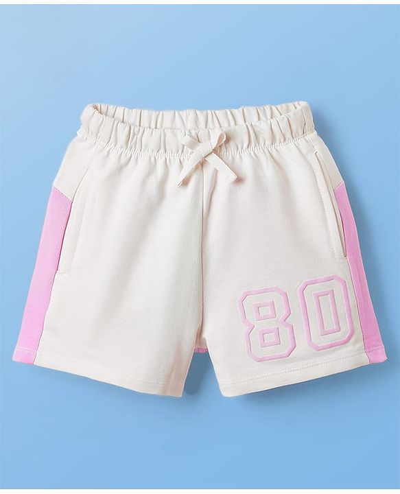 Pine Kids Looper Knit Mid Thigh Shorts With Number Print - White & Pink