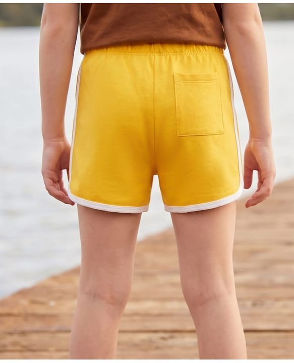 Pine Kids Looper Knit Mid Thigh Shorts With Text Print - Yellow